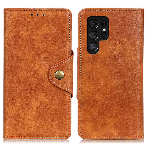 Leather Case Stands Flip Cover Holder N06P for Samsung Galaxy S21 Ultra 5G Brown