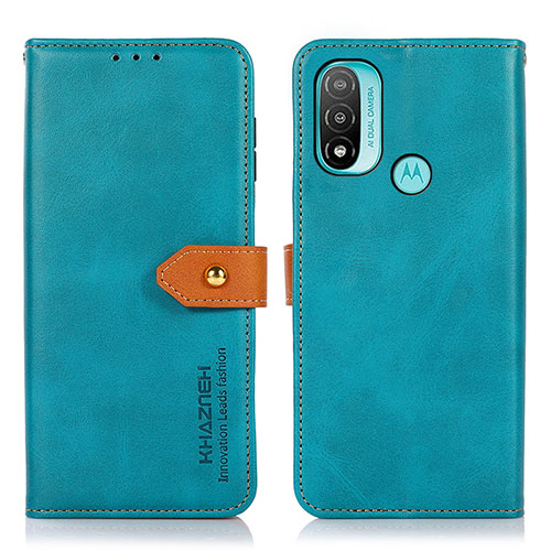 Leather Case Stands Flip Cover Holder N07P for Motorola Moto E20 Cyan