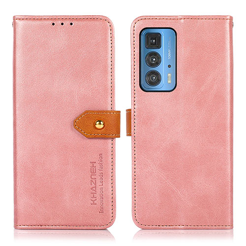Leather Case Stands Flip Cover Holder N07P for Motorola Moto Edge S Pro 5G Pink
