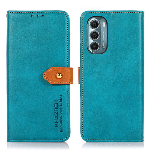 Leather Case Stands Flip Cover Holder N07P for Motorola Moto G Stylus (2022) 5G Cyan