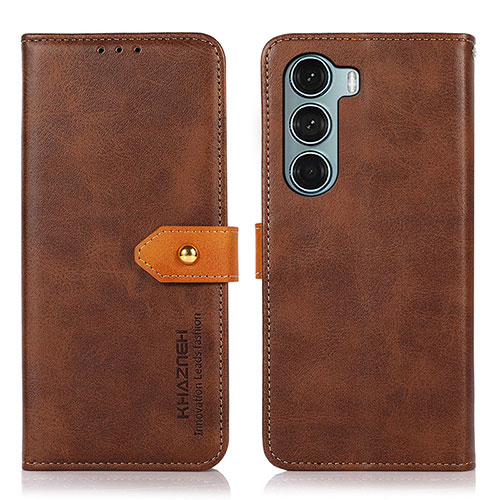 Leather Case Stands Flip Cover Holder N07P for Motorola Moto G200 5G Brown