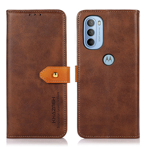 Leather Case Stands Flip Cover Holder N07P for Motorola Moto G31 Brown