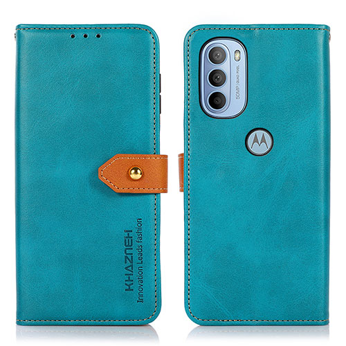 Leather Case Stands Flip Cover Holder N07P for Motorola Moto G31 Cyan