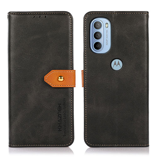 Leather Case Stands Flip Cover Holder N07P for Motorola Moto G41 Black