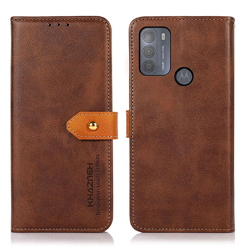 Leather Case Stands Flip Cover Holder N07P for Motorola Moto G50 Brown