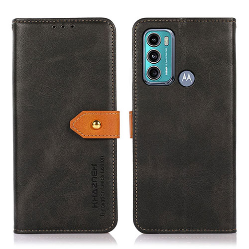 Leather Case Stands Flip Cover Holder N07P for Motorola Moto G60 Black