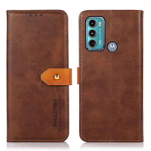 Leather Case Stands Flip Cover Holder N07P for Motorola Moto G60 Brown