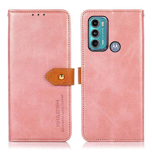 Leather Case Stands Flip Cover Holder N07P for Motorola Moto G60 Pink