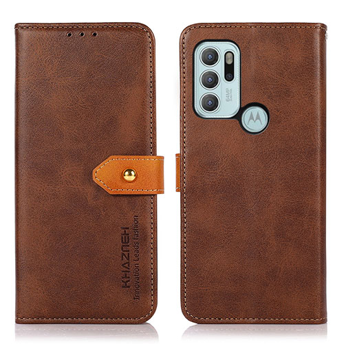 Leather Case Stands Flip Cover Holder N07P for Motorola Moto G60s Brown