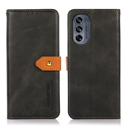 Leather Case Stands Flip Cover Holder N07P for Motorola Moto G62 5G Black