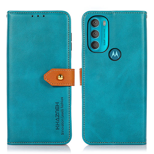 Leather Case Stands Flip Cover Holder N07P for Motorola Moto G71 5G Cyan