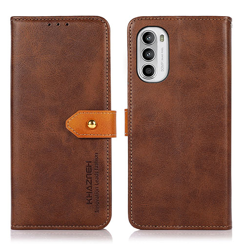 Leather Case Stands Flip Cover Holder N07P for Motorola Moto G71s 5G Brown
