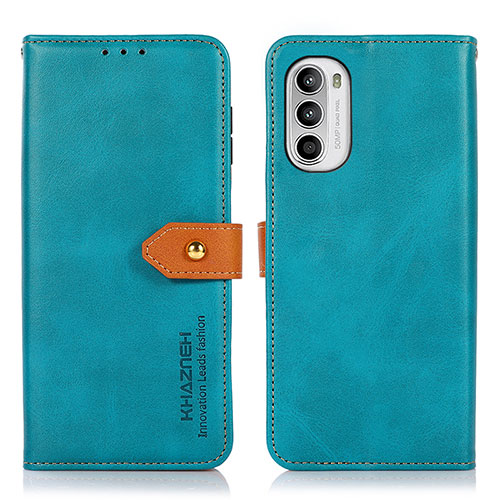 Leather Case Stands Flip Cover Holder N07P for Motorola Moto G82 5G Cyan