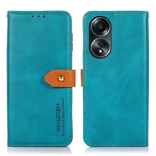 Leather Case Stands Flip Cover Holder N07P for Oppo A78 5G Cyan