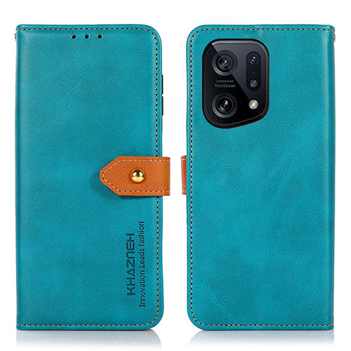 Leather Case Stands Flip Cover Holder N07P for Oppo Find X5 5G Cyan