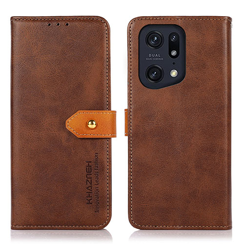 Leather Case Stands Flip Cover Holder N07P for Oppo Find X5 Pro 5G Brown