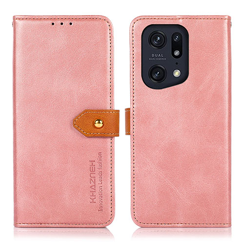 Leather Case Stands Flip Cover Holder N07P for Oppo Find X5 Pro 5G Pink