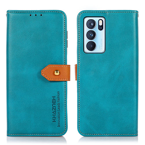 Leather Case Stands Flip Cover Holder N07P for Oppo Reno6 Pro 5G India Cyan