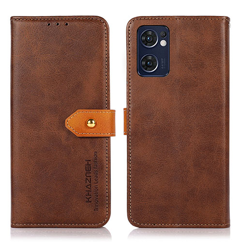 Leather Case Stands Flip Cover Holder N07P for Oppo Reno7 5G Brown