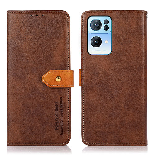 Leather Case Stands Flip Cover Holder N07P for Oppo Reno7 Pro 5G Brown