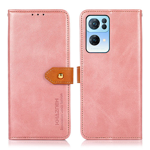 Leather Case Stands Flip Cover Holder N07P for Oppo Reno7 Pro 5G Pink