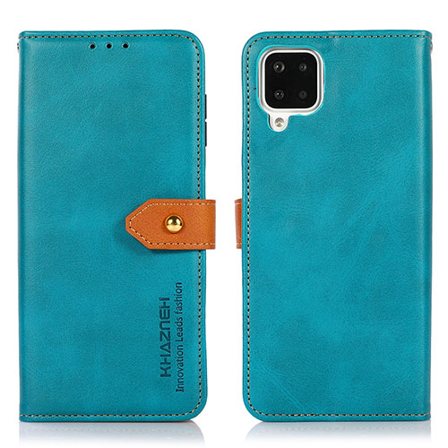 Leather Case Stands Flip Cover Holder N07P for Samsung Galaxy A12 Nacho Cyan