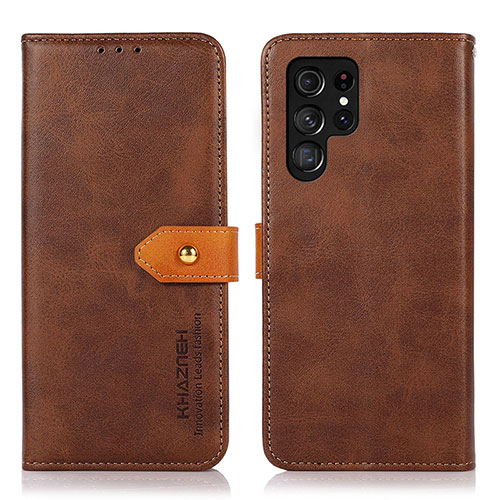 Leather Case Stands Flip Cover Holder N07P for Samsung Galaxy S23 Ultra 5G Brown