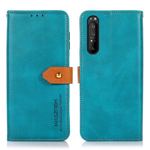Leather Case Stands Flip Cover Holder N07P for Sony Xperia 1 II Cyan