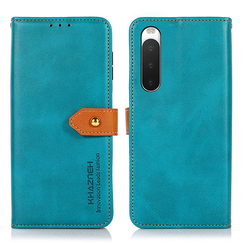 Leather Case Stands Flip Cover Holder N07P for Sony Xperia 10 IV Cyan