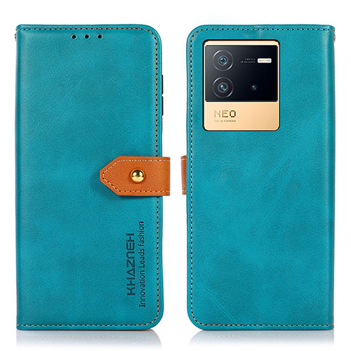 Leather Case Stands Flip Cover Holder N07P for Vivo iQOO Neo6 5G Cyan