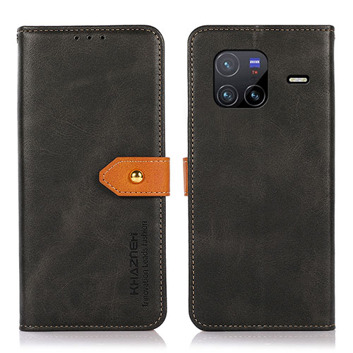 Leather Case Stands Flip Cover Holder N07P for Vivo X80 5G Black