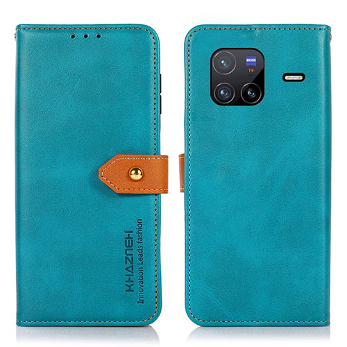 Leather Case Stands Flip Cover Holder N07P for Vivo X80 5G Cyan