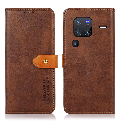 Leather Case Stands Flip Cover Holder N07P for Vivo X80 Pro 5G Brown