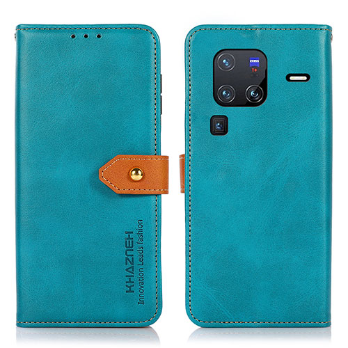 Leather Case Stands Flip Cover Holder N07P for Vivo X80 Pro 5G Cyan