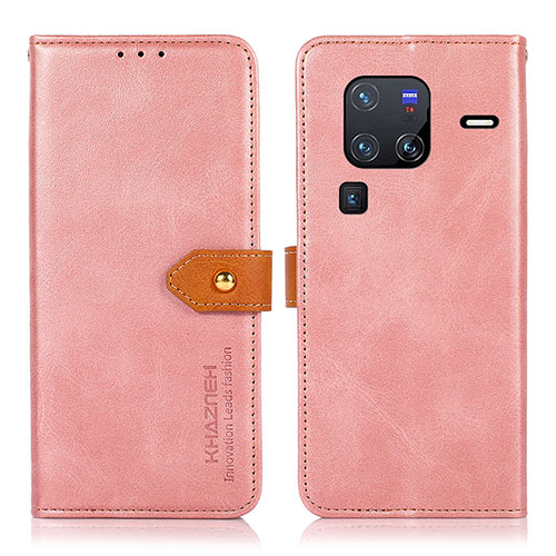 Leather Case Stands Flip Cover Holder N07P for Vivo X80 Pro 5G Pink