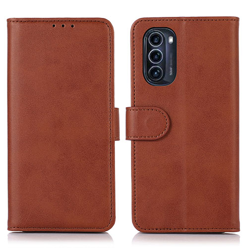 Leather Case Stands Flip Cover Holder N08P for Motorola Moto G52j 5G Brown