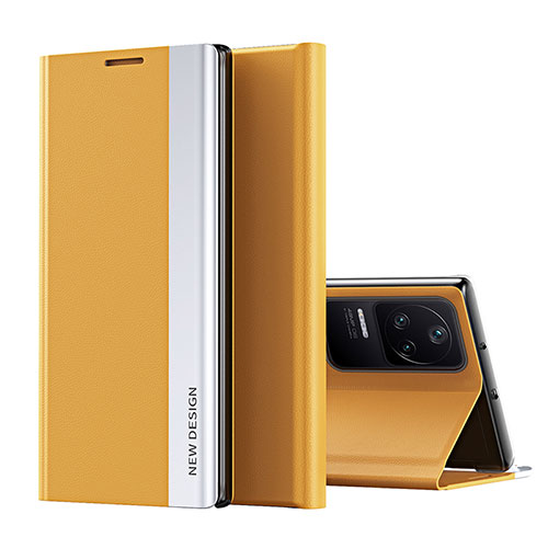 Leather Case Stands Flip Cover Holder Q01H for Xiaomi Poco F4 5G Yellow