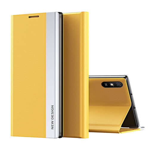 Leather Case Stands Flip Cover Holder Q01H for Xiaomi Redmi 9A Yellow