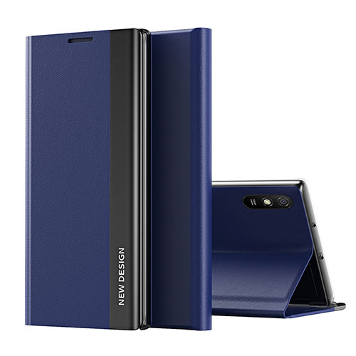 Leather Case Stands Flip Cover Holder Q01H for Xiaomi Redmi 9AT Blue