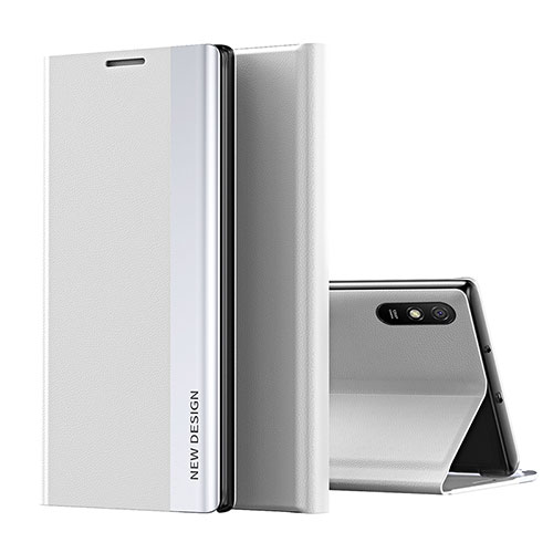 Leather Case Stands Flip Cover Holder Q01H for Xiaomi Redmi 9AT Silver