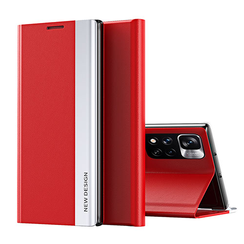 Leather Case Stands Flip Cover Holder Q01H for Xiaomi Redmi Note 11 Pro+ Plus 5G Red