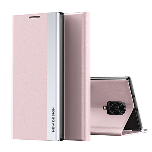 Leather Case Stands Flip Cover Holder Q01H for Xiaomi Redmi Note 9 Pro Max Rose Gold