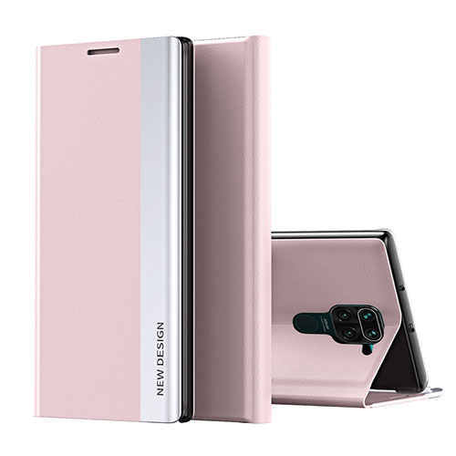 Leather Case Stands Flip Cover Holder Q01H for Xiaomi Redmi Note 9 Rose Gold