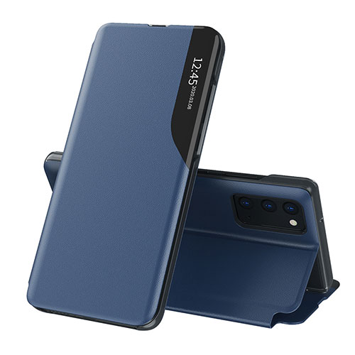 Leather Case Stands Flip Cover Holder QH1 for Samsung Galaxy A03s Blue
