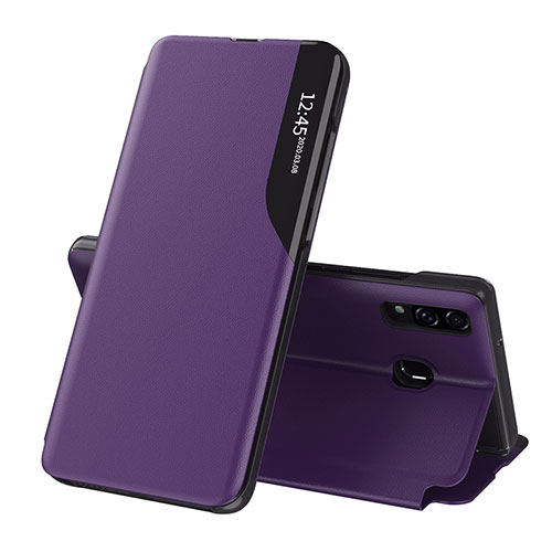 Leather Case Stands Flip Cover Holder QH1 for Samsung Galaxy A20 Purple