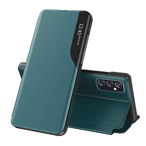 Leather Case Stands Flip Cover Holder QH1 for Samsung Galaxy M52 5G Green