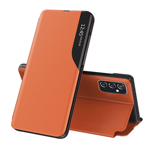 Leather Case Stands Flip Cover Holder QH1 for Samsung Galaxy M52 5G Orange