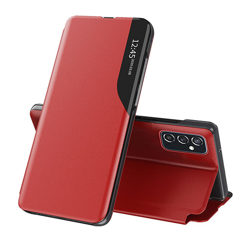 Leather Case Stands Flip Cover Holder QH1 for Samsung Galaxy M52 5G Red