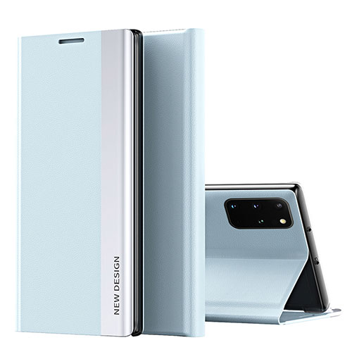 Leather Case Stands Flip Cover Holder QH1 for Samsung Galaxy S20 Plus 5G Mint Blue