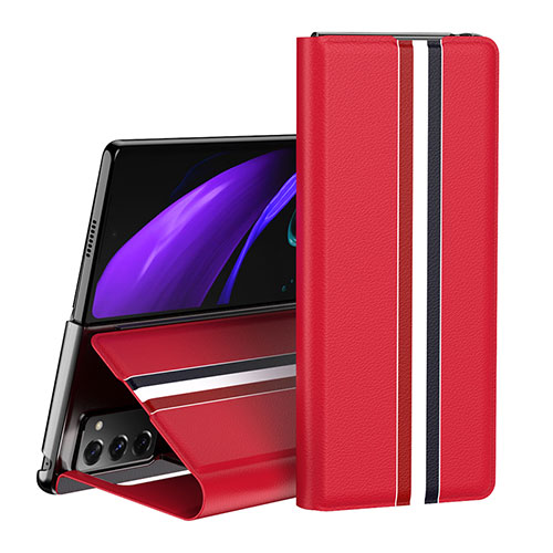 Leather Case Stands Flip Cover Holder QH1 for Samsung Galaxy Z Fold2 5G Red